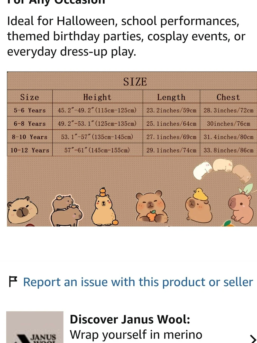 Capybara Girls Costume Size 8-10 Years